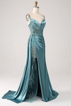 Formal Prom Dresses Long, Random Clothes, Spaghetti Strap Prom Dress, Prom Dress Stores, Sequin Prom Dress, Sequin Evening Dresses, Modern Clothing, Unique Prom Dresses, Blue Mermaid