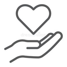 a hand holding a heart line icon royalty illustration