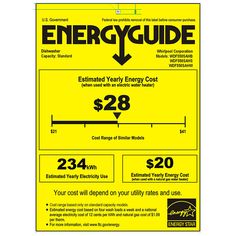 the energy guide is shown with an arrow pointing up to $ 3 / 4 per cention