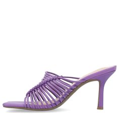 Get a bold but easy finish to your favorite look with the Women's Journee Collection Saskia Dress Sandal. Vegan leather upper in a slide style dress sandal with an open square toe. Slip on entry. Caged design. Smooth lining with padded insole. Durable man-made outsole with 3.25" stiletto heel.. Denim Jewelry, Versace Handbags, Versace Jewelry, Womens Stilettos, Versace Accessories, Faux Leather Heels, Shoe Carnival, Women Men Shoes, Journee Collection