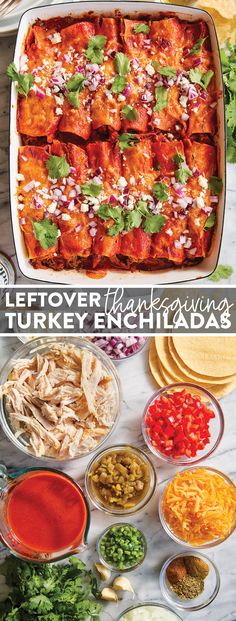 the cover of leftover thanksgiving turkey enchiladas