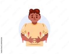 a person with their hands on their chest and the other hand over their stomach, in front of a white background