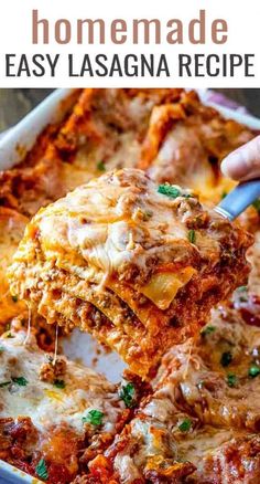 a casserole dish filled with lasagna sauce and topped with melted cheese