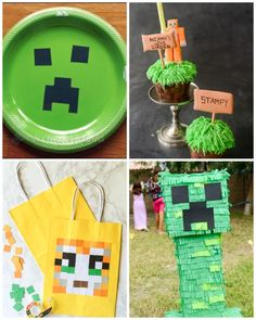 four different pictures with paper plates and crafting items on them, including a plate that has been made to look like a creepy