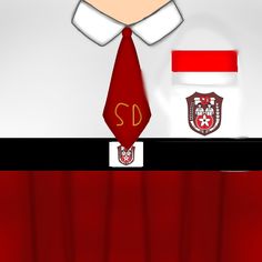 a red tie and white shirt with the letter s d on it's chest