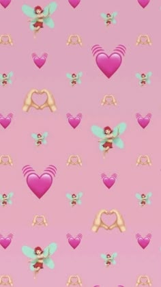 a pink background with hearts and angels on it