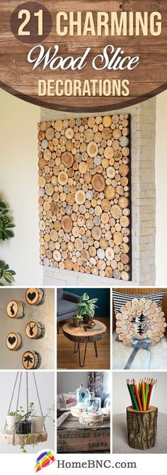 the collage shows different types of wood slices and other things to make it look like they