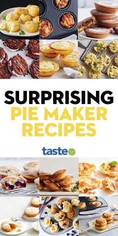 some different types of pies and pastries are shown in this collage with the words, surprising pie maker recipes