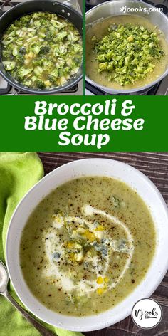 broccoli and blue cheese soup in a white bowl