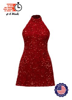 Red - Red Sequin High Neck A-Line SHIFT Show Choir Dress Front View Choir Dresses, Show Choir, Average Height, Stage Lights, Color And Light, Red Sequin, Stretch Velvet, Stage Lighting, Choir