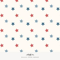 red, white and blue stars on a white background with the words hallie french design