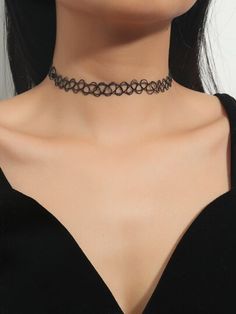 90s Tattoos, Pretty Jewelry Necklaces, Black Choker Necklace, Discreet Tattoos, Neck Choker, Choker Necklace Set