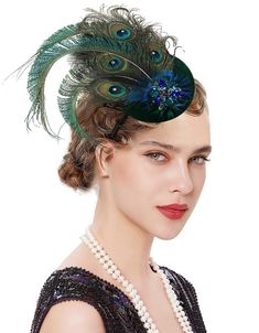 PRICES MAY VARY. 100% Handmade Peacock Hairclip Attached firmly to a sturdy hair clip that clings comfortably to the head, or clip to your derby hat, dramatic and unique The wide of the fascinator is about 17cm, size fit for almost all ladies and girls,making you elegant and graceful This elaborate hairclip is complete in deep dancing lustrous hues of brilliant peacock feathers and centered with elegant pearls accent 1920s Bridal Headpiece Art Deco Downton Abbey Party Roaring 20's Feather Haircl Headpiece Art, Flapper Headpiece, Flapper Headband, Feather Headpiece, Hat Fascinator, Feather Fascinator, Feather Hair Clips, Tea Party Hats, Fascinator Headband