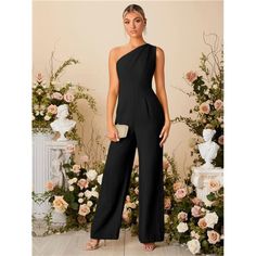 -Item Id 11082163 -Details: Zipper -Neckline: Asymmetrical Neck -Style: Elegant -Waist Line: High Waist -Color: Black -Pattern Type: Plain -Type: Wide Leg -Sleeve Length: Sleeveless -Length: Long -Fit Type: Regular Fit -Fabric: Non-Stretch -Care Instructions: Machine Wash Or Professional Dry Clean -Body: Unlined -Sheer: No **Open To Offers!!!** **Bundle To Save More** **30% Off Bundles Of 2 Or More Items!!** ***Orders Go Out Within 5-10 Business Days!! Thank You For Your Patience!! Multiple Size Elegant One-shoulder Jumpsuit For Going Out, Elegant One Shoulder Jumpsuit For Going Out, Asymmetrical Jumpsuits And Rompers For Spring Evening, Asymmetrical Jumpsuit For Spring Evening, Asymmetrical Jumpsuits And Rompers For Summer Workwear, One-shoulder Jumpsuits And Rompers For Date Night, Asymmetrical Summer Jumpsuits And Rompers For Work, Solid Color Evening Pantsuit For Summer, Solid Color Pantsuit For Evening In Summer