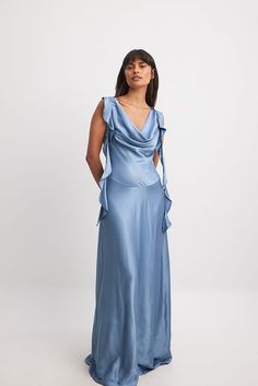 Satin Mermaid Maxi Dress Blue | NA-KD Blue Bridesmaid Dresses Beach, Chiffon Beach Dress, Sparkly Party Dress, Mermaid Maxi Dress, Beach Bridesmaid Dresses, Clothes Reference, Mermaid Design, A Mermaid, Maxi Dress Blue