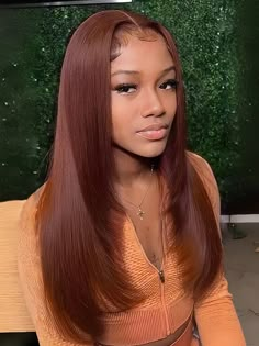 Hair Name: Lace Frontal Wig Hair Style: Straight Hair Hair Length: 10-32 inches Wig Weight: 200-320g/Wig (Depending on Lengths and Density) Color: Reddish Brown Density: 180% Lace Type: 13x4 Transparent Lace Cap Size: Medium, about 22.5inches Quality: 100% Virgin Human Hair Last for One More Year Hairline pre-plucked Shipment: DHL, FedEx, or UPS 5-7 business days. Reddish Brown Frontal Wig, Rust Brown Hair Color, Wigs Dark Skin Women, Copper Hair With Curtain Bangs, Brownish Copper Hair, 27 Hair Color, Reddish Brown Wig, Cap Types, Lace Types