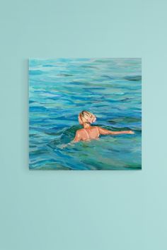 blonde woman walks into the sea Acrylic Painting Illustration, Painting Ideas Ocean, Acrylic Sea Painting, Beach Painting Watercolor, Swimming Painting, Watercolour People, Seascape Paintings Acrylic, Christmas Bush