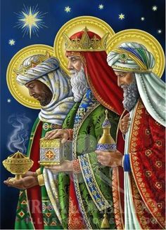 the three wise men are holding items in their hands