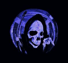 a creepy skeleton is talking on the phone