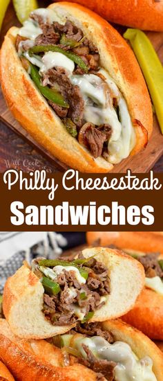 two pictures of sandwiches with cheese and meat on them