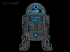 a star wars r2d2 poster on a black background with an arrow pointing to it