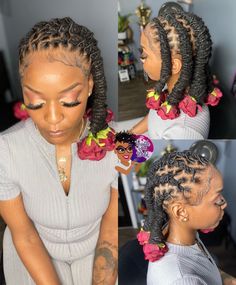 Heart Style With Locs, Locs With Flowers, Exotic Loc Styles, Petal Loc Styles, Loc Petal Styles, Loc Updo Styles, Jewel Hair, Dreads Styles For Women, Natural Hair Gel