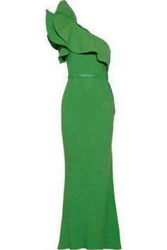 Gown Green, Closet Build, Dresses Orange, Crepe Gown, Dream Dresses, One Shoulder Gown, Play Dress, Gorgeous Gowns