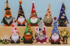 a group of gnome figurines sitting next to each other