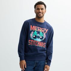 You'll love the fit and feel of this Disney's Lilo & Stitch Merry Stitchmas Men's Graphic Fleece. ©Disney You'll love the fit and feel of this Disney's Lilo & Stitch Merry Stitchmas Men's Graphic Fleece. ©Disney FEATURES Crewneck Long sleevesFABRIC & CARE Cotton, poly fleece Machine wash Imported Size: XXL. Color: Navy. Gender: male. Age Group: adult. Material: Polyester|Cotton. Merry Stitchmas, Lilo Stitch, Disney Lilo, Lilo And Stitch, Medium Blue, Men Short Sleeve, Fabric Care, Short Sleeve Tee, Age Group