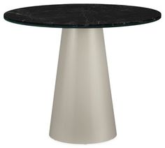 a black marble top table with silver base