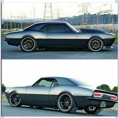 two pictures of the same car in different stages of being painted black and silver with chrome rims