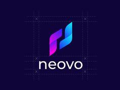 the logo for neovo is shown in purple and blue, on a dark background