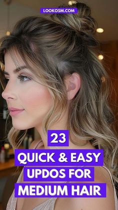 Quick Easy Updos, Easy Hair Dos, Easy Work Hairstyles, Easy Updos For Medium Hair, Diy Updo, Medium Length Updo, Easy Hair Ideas, Night Hairstyles, Guest Hair