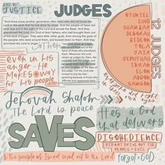 a poster with different types of words and phrases on the front page, including judge's