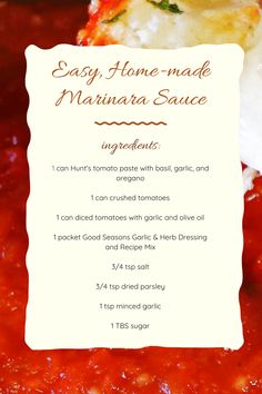 an easy homemade marinara sauce recipe is shown