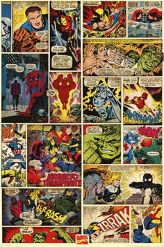 an old comic book page with many different comics and characters in it, including the hulk