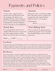 a pink poster with the words, payment and policy