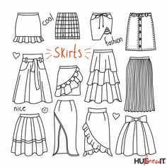 sketches of skirts on white background