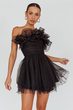 My Beloved Organza Frill Mini Dress Black by Selfie Leslie Frill Mini Dress, Mini Homecoming Dresses, Satin Clutch, Mini Dress Black, Blue Bridesmaids, Black Mini Dress, Date Night Dresses, Mini Dress Casual, Hoco Dresses