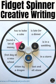 a spinner with the words fidgett spinner creative writing on it