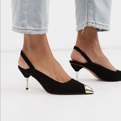 Brand New Never Been Worn. Price Negotiable Please Do Not Low Ball Spring Black Heels With Metal Feet, Chic Black Heels With Metal Feet, Asos Shoes, Suede Pumps, Please Do, Metallic Gold, Gold Hardware, Shoes Women Heels, Gold Metal