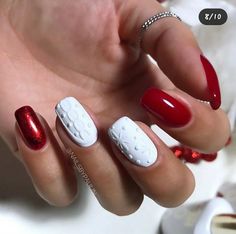 Winter Sweater Nails Red, Christmas Sweater Nails, Festival Nails, Christmas Nail Art