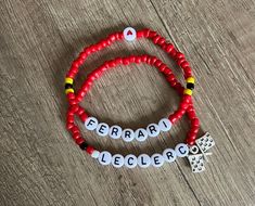 Ferrari Bracelet Diy, F1 Present Ideas, Ferrari Friendship Bracelet, F1 Beaded Bracelets, Ferrari Jewelry, Charles Leclerc Bracelet, F1 Bracelet Ideas, Formula 1 Bracelet