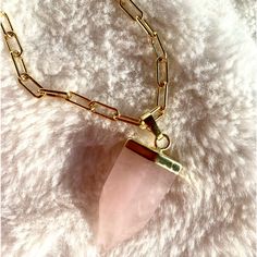 24k Gold Filled Jewelry Maintains Its Color And Luster And Can Get Wet. Rose Quartz Point On A Paperclip Chain. Rose Quartz Is Good For Attracting Love And For Self Love And Activating Your Heart Chakra. 22 Inches. Adjustable Chain. Attracting Love, Pink Rose Quartz, Quartz Points, Gold Filled Jewelry, Heart Chakra, Paper Clip, Pink Rose, Gold Chain, Gold Chains