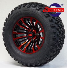 a red wheel and tire on a white background with the word stelleng above it