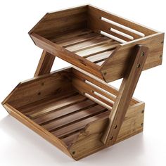 two wooden trays stacked on top of each other