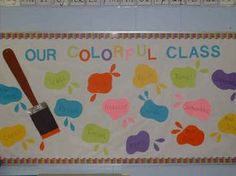 a classroom bulletin board with an image of paintbrushes on it and the words, your color is class