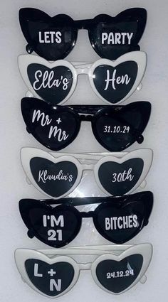 Personalised love heart sunglasses | Personalised hen wedding sunglasses | Personalised birthday sunglasses by TheCraftyCowLdn on Etsy Birthday Sunglasses, Diy Sunglasses, Sunglasses Party, Wedding Sunglasses, Personalised Glasses, Party Glasses, Party Sunglasses, Heart Sunglasses, 20th Birthday