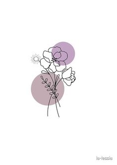 a drawing of some flowers on a purple and white background with circles in the background