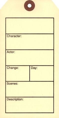 a blank tag with the words character actor change day description and description written on it